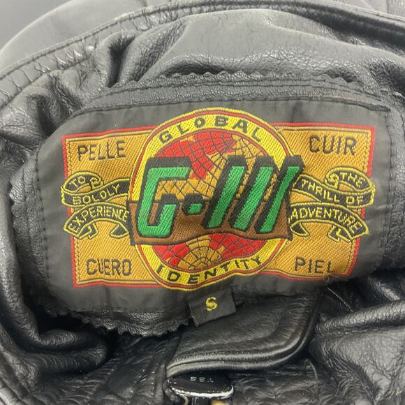 G III Men's Small Black Leather Vintage Zip-Up Drawstring Waist Jacket Preowned - Picture 4 of 6